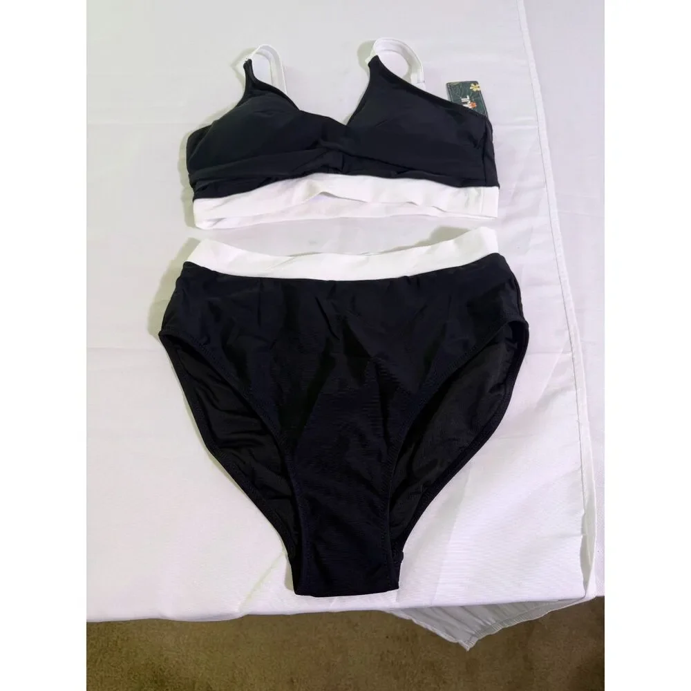 Black & White High Waist Bikini Set Size Medium Two Piece Swimsuit NWT